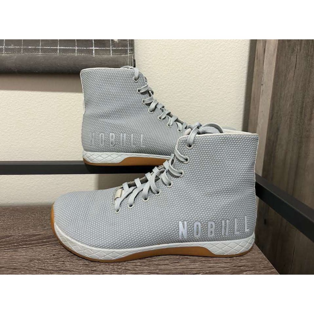 NOBULL High-Top Trainer Light Grey SuperFabric Men 9.5 Gum Sole Training Shoes